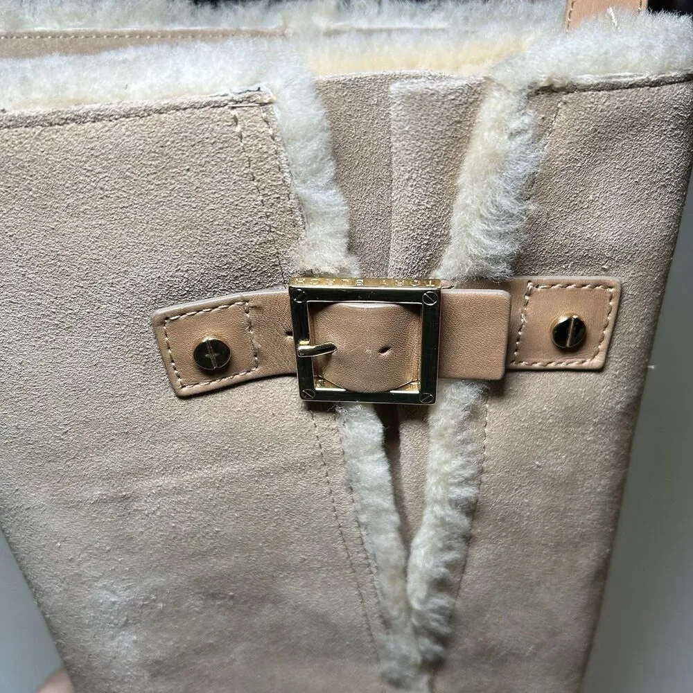 Tory Burch tan suede shearling-lined wedge boots, 9/9.5 (est)